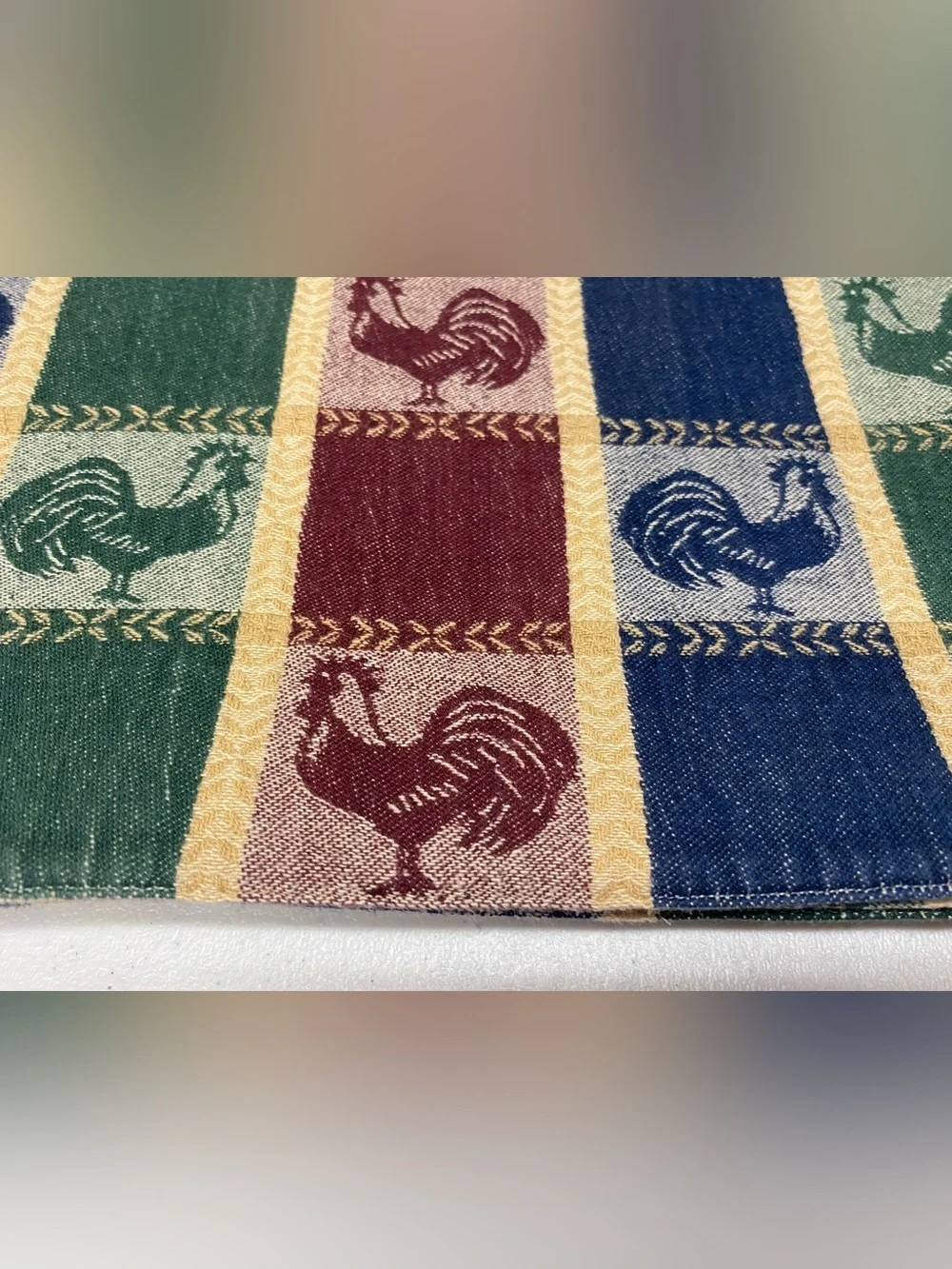 Vintage rooster tapestry placemats set of 6 textured red blue green country